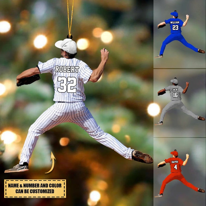 Personalized Baseball Ornament, Pitcher Throw Ball Ornament, Custom Acrylic Ornament, Baseball Keepsake, Baseball Christmas Ornament