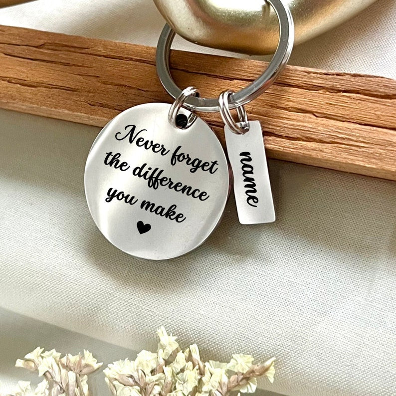 Personalized Never Forget the Difference You Make Aluminium Keychain - Custom Inspirational Heart Keychain - Christmas Gift
