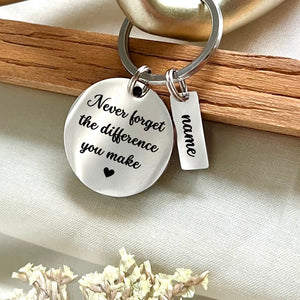 Personalized Never Forget the Difference You Make Aluminium Keychain - Custom Inspirational Heart Keychain - Christmas Gift