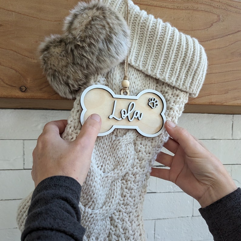 Personalized Pet Christmas Ornament, Custom Wood Bone Ornament, Dog Name Ornament, 3D Pet Ornament, Dog Birthday Gift, Dog Lover's gift