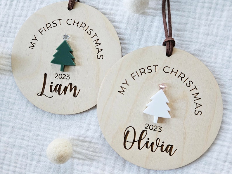 Baby's First Christmas Ornament | Personalized Baby's Name Ornament | First Christmas 2024 Wood Acrylic Sign