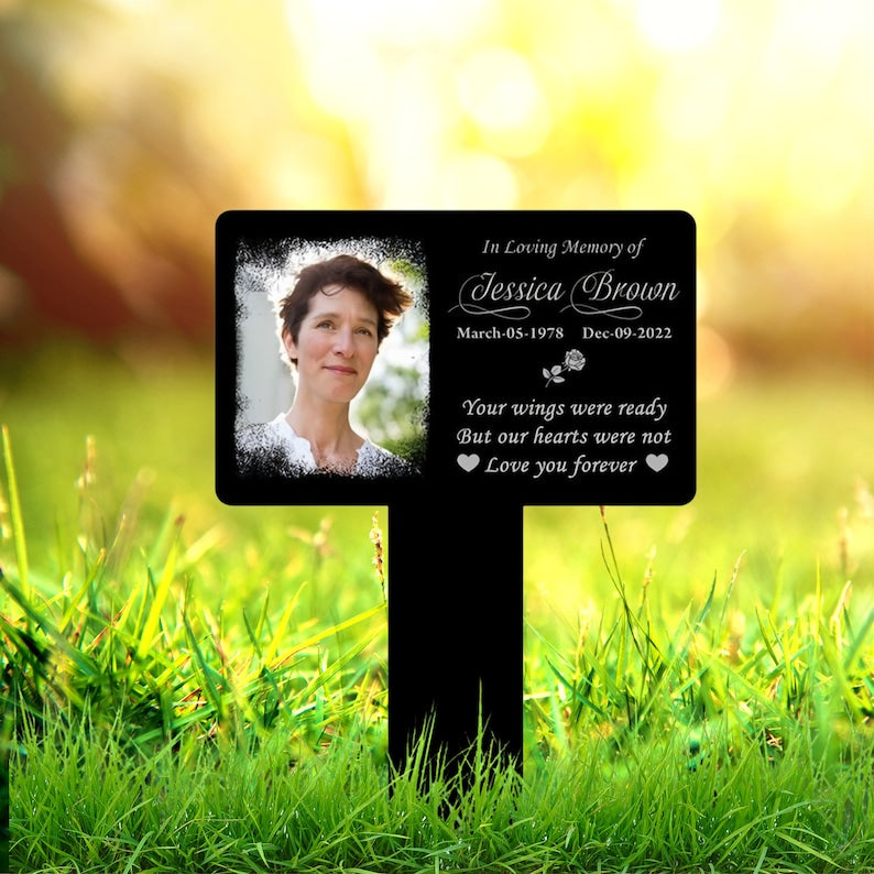 Photo Grave Marker Personalized, Temporary Grave Marker With Photo, Memorial Plaque with Stake for Outdoors, Grave Plaque for Gardens