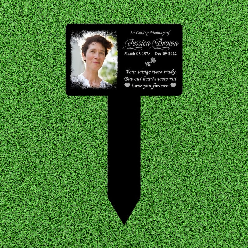 Photo Grave Marker Personalized, Temporary Grave Marker With Photo, Memorial Plaque with Stake for Outdoors, Grave Plaque for Gardens