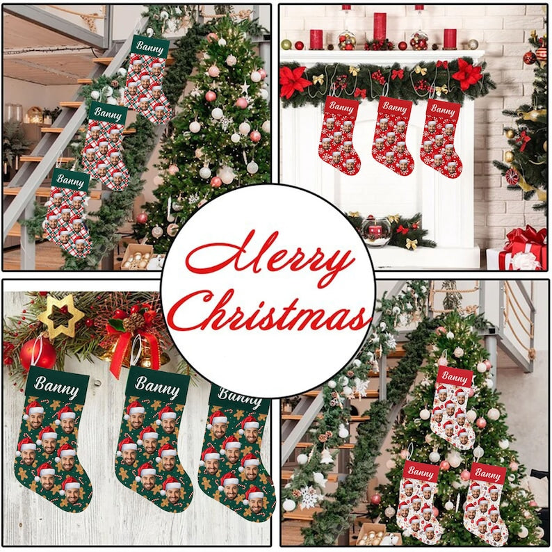 Personalized Face Christmas Stocking, Personalized Family Christmas Stockings, Custom Stocking With Name Photo, Christmas Gift for Family