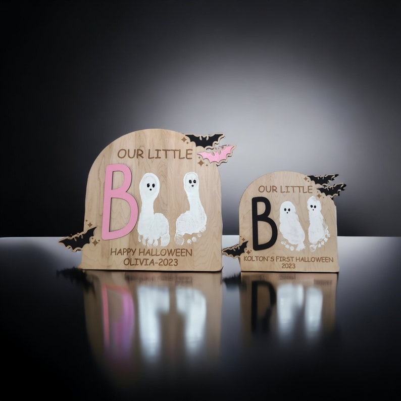 DIY Halloween Footprint Sign, Babys First Halloween Keepsake, Little Boo Wood Art, Halloween Kid Craft, Gift for Mom, Baby Shower, Ghost