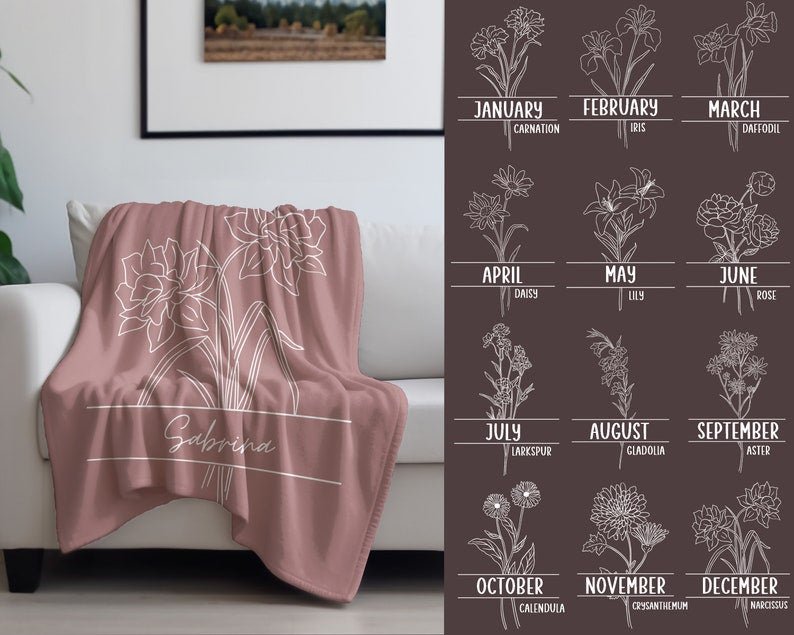 Custom Birth Month Blanket Birth Flower Blanket Personalized Birth Month Blanket Personalized Gifts Blanket Gift for baby Gift For Mom