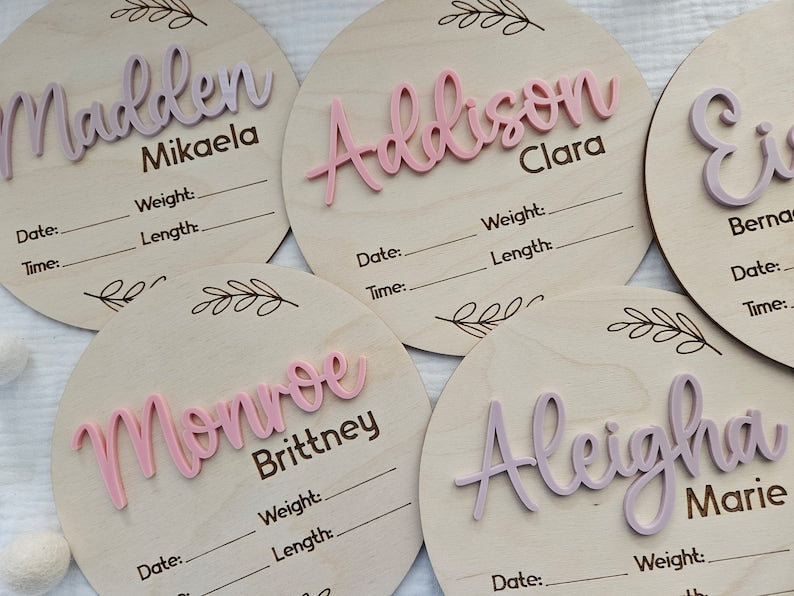 Newborn Birth Disc | Birth Announcement Name Sign | Birth Stats Baby Arrival Announcement Sign | Wood Hospital Sign | Baby Photo Prop