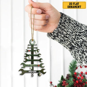 Personalized Wrench Tree Shape Acrylic Ornament for Mechanic, Custom Mechanic Tool Christmas Ornament, Custom Name Tool Flat Ornament Decor