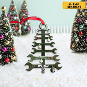 Personalized Wrench Tree Shape Acrylic Ornament for Mechanic, Custom Mechanic Tool Christmas Ornament, Custom Name Tool Flat Ornament Decor