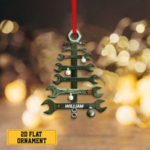 Personalized Wrench Tree Shape Acrylic Ornament for Mechanic, Custom Mechanic Tool Christmas Ornament, Custom Name Tool Flat Ornament Decor