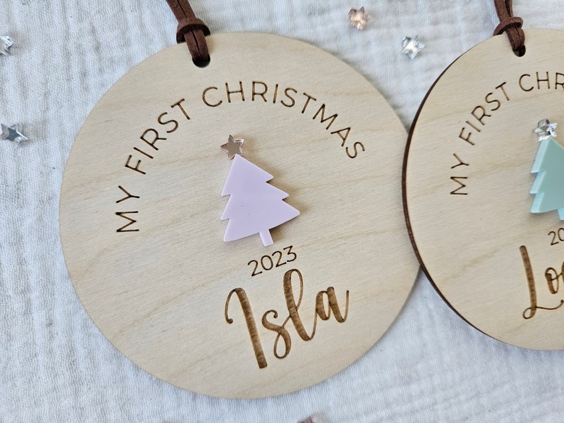 Baby's First Christmas Ornament | Personalized Baby's Name Ornament | First Christmas 2024 Wood Acrylic Sign