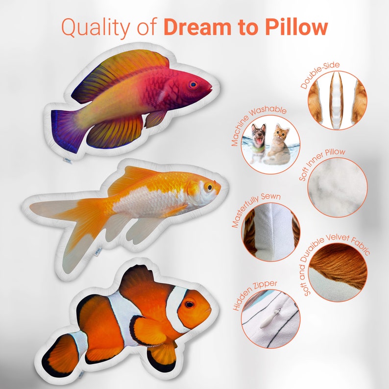 Custom Fish Photo STUFFED ANIMAL Pillow | Fish Shaped 3D Photo Pillow | Aquarium Photo Cushion | Trout Tetra Molly Swordtail Fishing Gifts