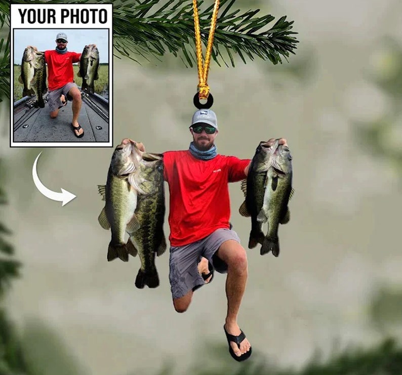 Custom Fishing Photo Ornament, Ornaments Christmas Personalized, Fishing Ornament Christmas, Picture Acrylic Ornament, Fishing Ornament