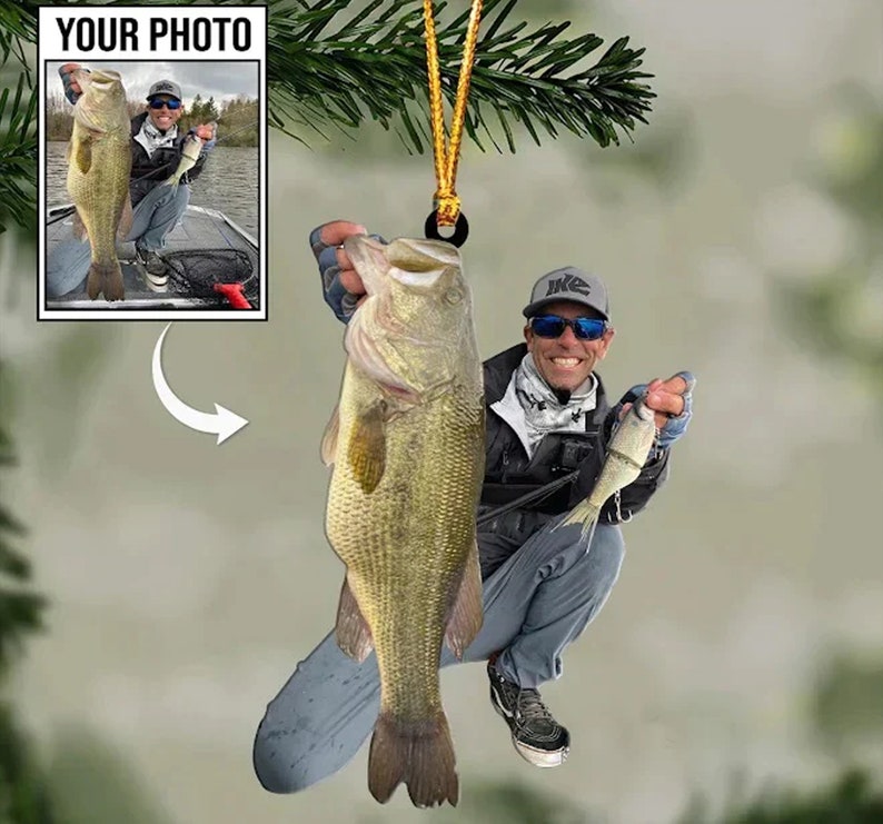 Custom Fishing Photo Ornament, Ornaments Christmas Personalized, Fishing Ornament Christmas, Picture Acrylic Ornament, Fishing Ornament