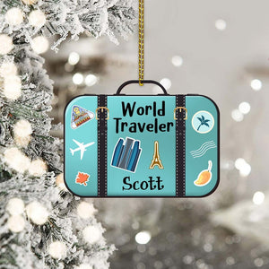 Customized World Traveler Luggage Shaped 2D Ornament, Gift For Friend and Family, Christmas gift for people who love to travel, Gift Friend