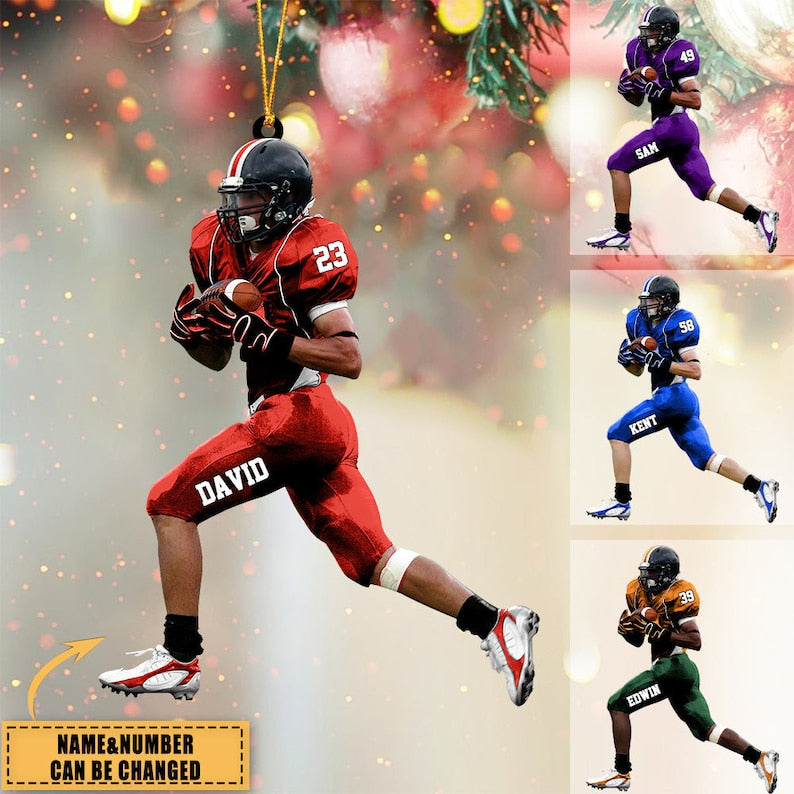 Personalized American Football Ornament, Football Players Running Ornament, Custom Name Number Uniform Ornament, Football Acrylic Ornament