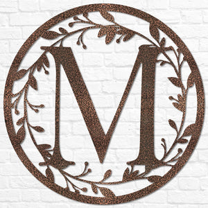 Metal Circle Letter Monogram with Vines | Wall Monogram Sign | Couples Gift | Letter Decor, Letter Vine Monogram | Wedding Gift, Metal Sign