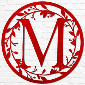 Metal Circle Letter Monogram with Vines | Wall Monogram Sign | Couples Gift | Letter Decor, Letter Vine Monogram | Wedding Gift, Metal Sign