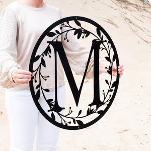 Metal Circle Letter Monogram with Vines | Wall Monogram Sign | Couples Gift | Letter Decor, Letter Vine Monogram | Wedding Gift, Metal Sign