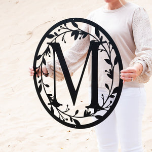 Metal Circle Letter Monogram with Vines | Wall Monogram Sign | Couples Gift | Letter Decor, Letter Vine Monogram | Wedding Gift, Metal Sign