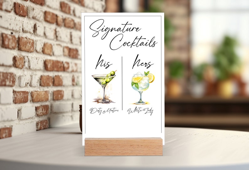 Personalized Cocktail Decoration, Custom Signature Drink Sign, Acrylic Wedding Bar Sign, Drink Stand Sign, Party Decoration, His and Hers