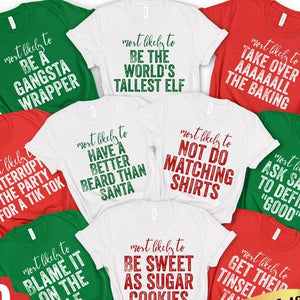 Family Christmas Shirts, Most Likely to, Funny Christmas Party, Christmas Shirt, Matching Christmas Shirt, Custom Shirt, Group Shirts, Food