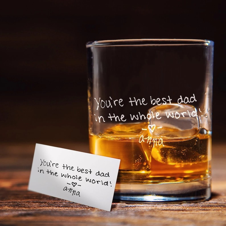 Custom Secret Message Whiskey Glass - Engrave Your Handwriting on Bottom on Side Mother's Day Gift Father's Day Gift Couple Gift Anniversary Gift