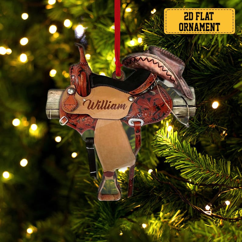 Personalized Horse Saddle Ornament For Horse Lovers, Custom Cowboy Cowgirl Saddle Acrylic Ornament, Christmas Gift For Horse Racer