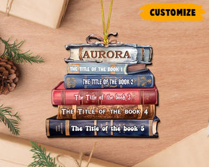 Custom Bookstack Christmas Ornament, Book Lover Ornament, Librarian Ornament, Custom Title of Books Gifts, Bookworm Ornament, Xmas Decor