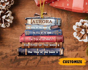 Custom Bookstack Christmas Ornament, Book Lover Ornament, Librarian Ornament, Custom Title of Books Gifts, Bookworm Ornament, Xmas Decor