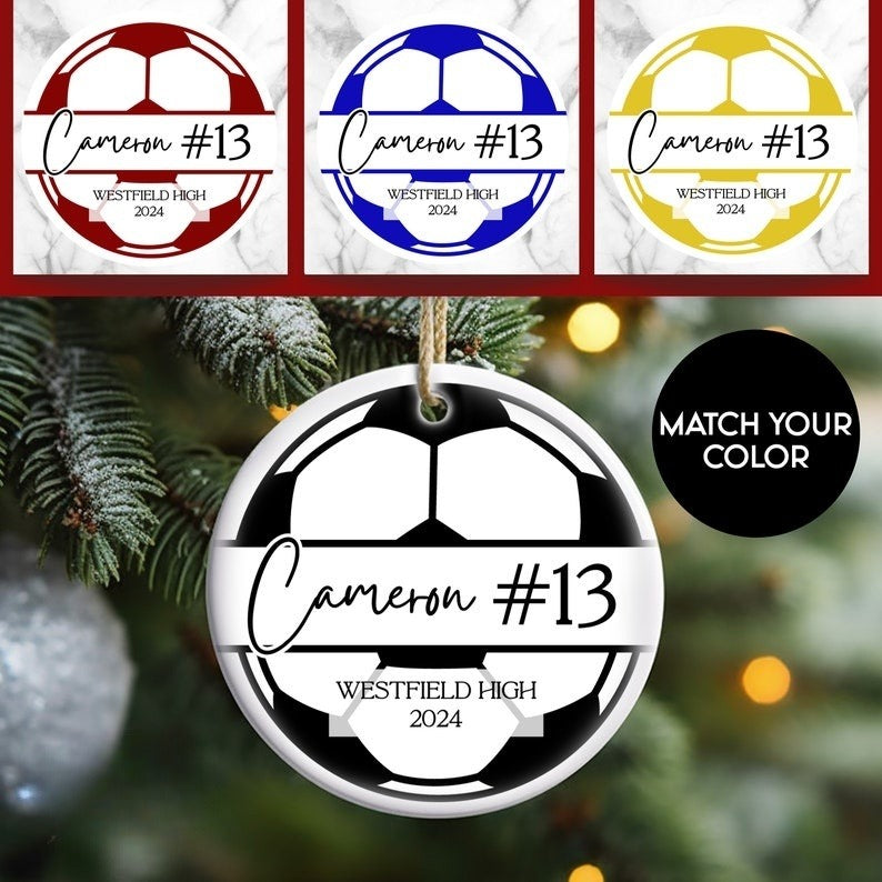 Soccer Ball Christmas Ornament, Personalized Soccer Color Ornament, Soccer Gift for Soccer player, Gift for Soccer Coach, Soccer Ornament