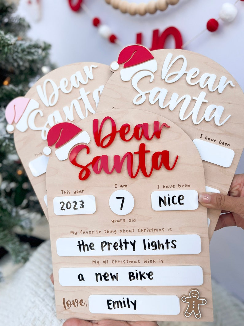 Dear Santa Board, Letter to Santa Board, Kids Christmas Lis Signt, Dry Erase Christmas Sign, Dear Santa Wish List, Kids Christmas Letter