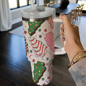 Christmas Tree Cakes 40oz Tumbler, Cute Christmas Tree Tumbler with Lid and Straw, 40oz Stainless Steel Tumbler, Christmas Family Cup