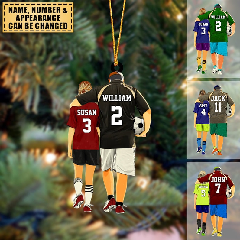 Personalized Soccer Dad And Son Daughter Ornament, Soccer Player Ornament, Custom Soccer Ornament, Soccer Keepsake, Soccer Acrylic Ornament