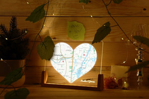 Custom Two Location Heart Night Light - Engaged Gift for Her - Long Distance Relationship Gift - Anniversary Gift for Her - Personalized Map