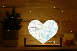 Custom Two Location Heart Night Light - Engaged Gift for Her - Long Distance Relationship Gift - Anniversary Gift for Her - Personalized Map