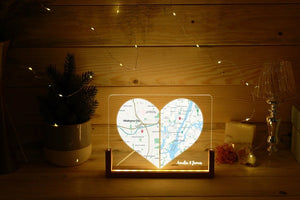 Custom Two Location Heart Night Light - Engaged Gift for Her - Long Distance Relationship Gift - Anniversary Gift for Her - Personalized Map