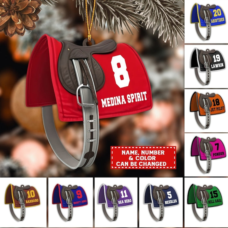Personalized Horse Racing Saddle Ornament, Cowboy Cowgirl Horseback Riding Ornament, Horse Racing Gifts Christmas Ornament 2024