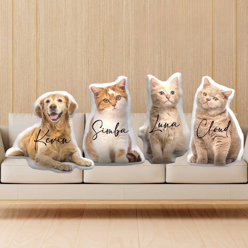 Customized Pet Pillow with Name, Custom Pet Pillow Dog Throw Pillow, 3D Custom Dog Cat Photo Pillow, Cat Dog Memorial Gifts