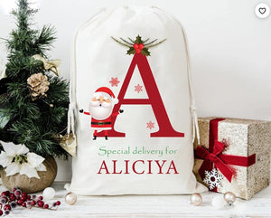 Personalised children Santa Christmas gift stocking sack bag for large stocking makes a perfect Christmas present