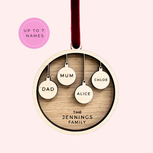 Personalised Family Christmas Ornament, Hanging Baubles, Custom Bauble, Family Gift Decor, First Family Christmas Decoration, Names