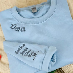 Personalized Embroidered Grandma Shirt with Grandkids Names on Sleeve, Personalized Minimalist Gift Grandma Sweatshirt or New Grandma Hoodie