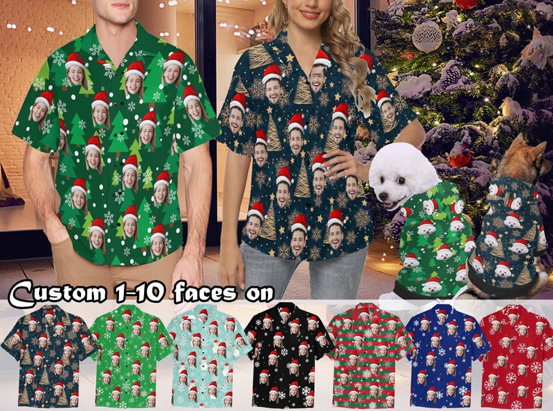 Custom Christmas Shirt with Face, Personalized Shirts with Photo, Custom Picture Hawaiian Shirt for Bachelor Party,