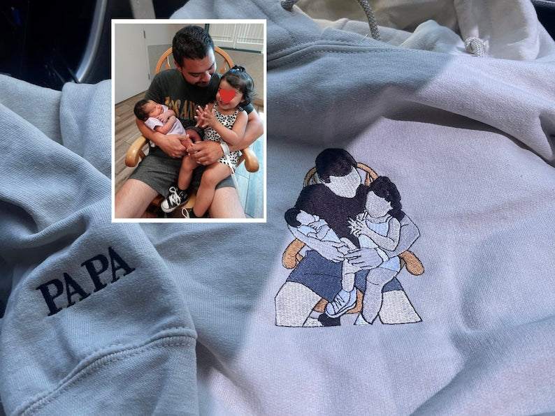 Custom Embroidered Family Portrait Shirt - Father's Day Gift - Personalized Dad Shirt - Embroidered Photo Shirt - Comfort Color Music Shirt