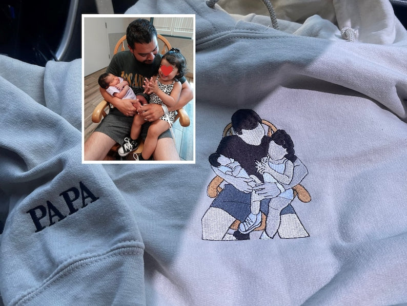 Custom Embroidered Family Portrait Shirt - Father's Day Gift - Personalized Dad Shirt - Embroidered Photo Shirt - Music Shirt