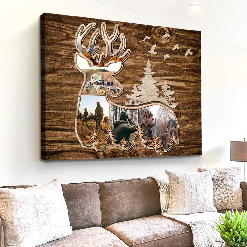 Personalized Deer Hunting Photo Collage Canvas, Father's Day Gifts For Dad, Hunting Buddy Gifts, Deer Hunter Gifts For Husband, Grandpa, Son