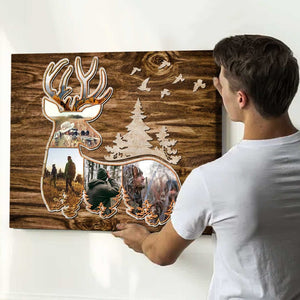 Personalized Deer Hunting Photo Collage Canvas, Father's Day Gifts For Dad, Hunting Buddy Gifts, Deer Hunter Gifts For Husband, Grandpa, Son