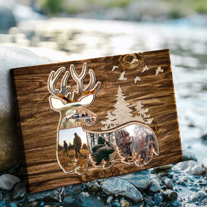 Personalized Deer Hunting Photo Collage Canvas, Father's Day Gifts For Dad, Hunting Buddy Gifts, Deer Hunter Gifts For Husband, Grandpa, Son