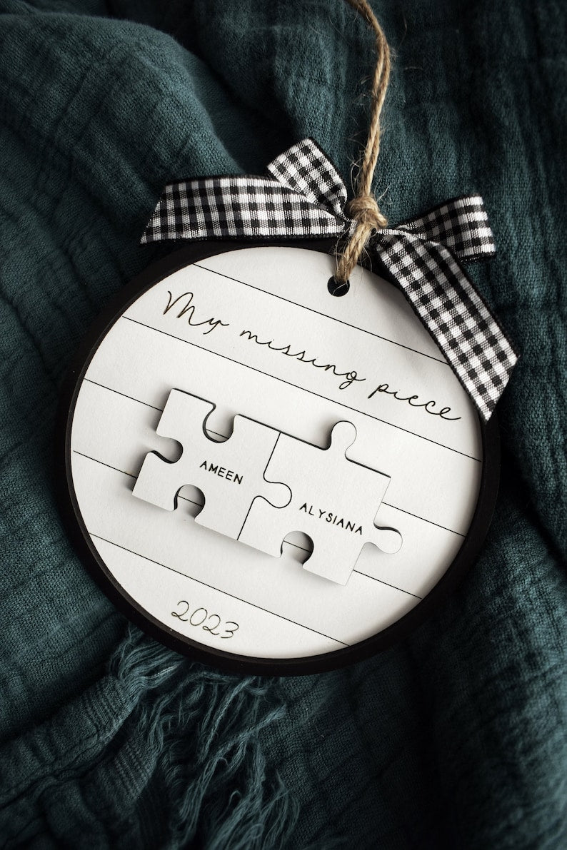 My Missing Piece Custom Engraved Couples Christmas Ornament Gift | Keepsake Puzzle Ornament | Sentimental Gift for Significant Other