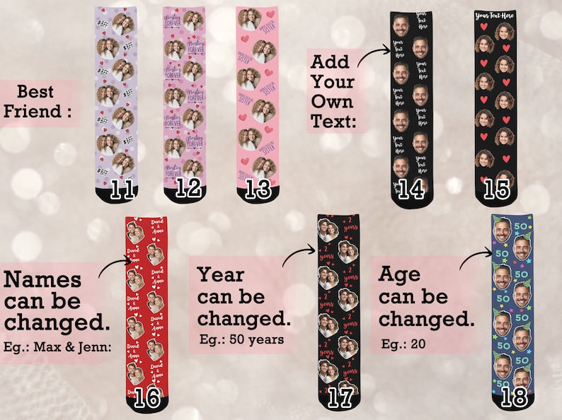Custom 50th Birthday Face Sock, 50th Birthday Gift for Men and Women, Fifty Birthday Gifts, Personalized Sock, 20th 30th 40th Birthday Sock